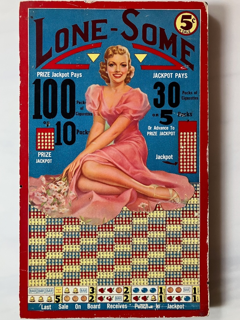 RARE Unused Vintage Punchboard Game "Lone-Some" 17 x 10